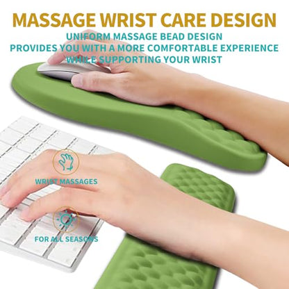 Hokafenle 2 in 1 Ergonomic Mouse Pad Wrist Support & Wrist Rest for Computer Keyboard Set, with Relieve Carpal Tunnel Pain Massage Bulge and Full Memory Gel Design (2In1 Set, Grass Green) - color: Hk018-grass Green