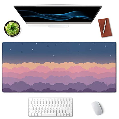 SSOIU Cute Clouds Purple Desk Mat, Extra Large XXL Gaming Mouse Pad 35.5" X 15.7", Waterproof with Stitched Edges - color: Cute Clouds Purple