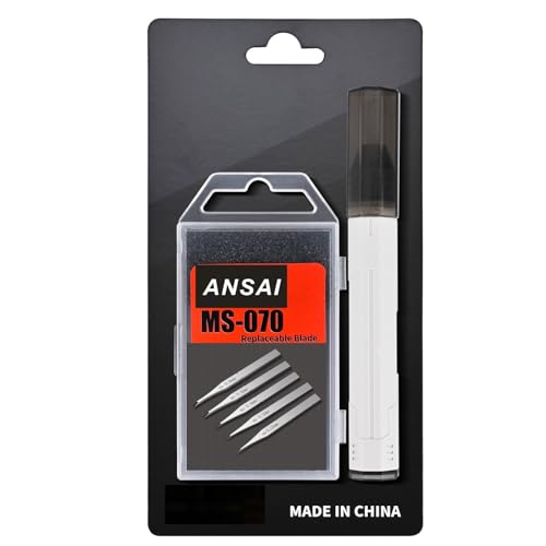 ANSAI Precision Hobby Blades Set – 5 Tungsten Steel Engraving Blades (0.15mm–0.8mm) with Handle – Modeling, Scribing, Carving, Hobby Knife Kit for Plastic, Resin, Wood, Miniatures