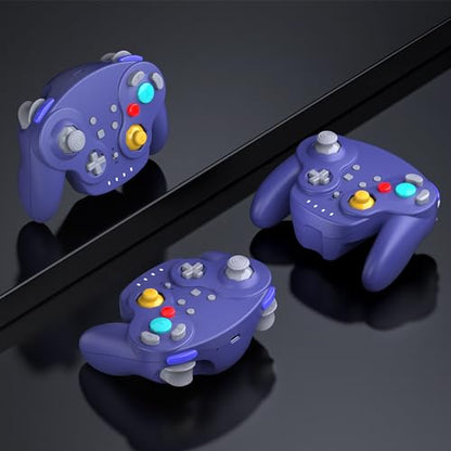 2 Pack 2.4G Wireless GameCube Controller for Switch 1 2, NGC Console-Indigo | Compatible with Switch Online, Windows PC, macOS (Built-in Vibration) (Rechargeable) (Analog Triggers / Stick) - color: Two Pack Indigo