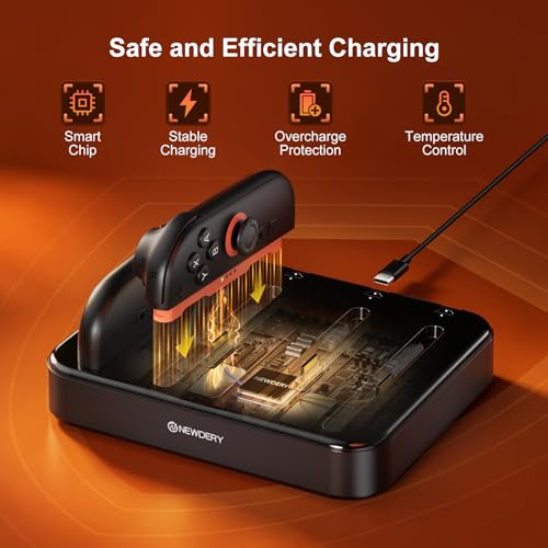 NEWDERY Controller Charger for Nintendo Switch 1/2 Joy Con, Charging Dock | 8 in 1 Fast Charging Station | Magnetic Snap | USB C Cable | LED Indicators | Organizer Stand Accessories | for Joy Con 2/1