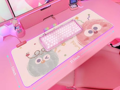JMIYAV Pink RGB Gaming Mouse Pad 31.5x12 Inch Cute Mousepad PC XL Large Extended Glowing Led Light Up Desk Pad Non-Slip Rubber Base Computer Mat Desk Accessories Gaming Setup Happy Fuzzies - color: Happy Fuzzies
