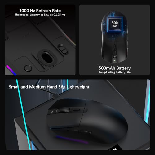 AJAZZ AJ139 V2 MC Wireless Gaming Mouse with RGB Charging Dock, 66g Ultra-Lightweight Tri-Mode Optical Mouse, 12000 DPI PAW3311 Sensor, Ergonomic Rechargeable Gaming Mouse for PC/Mac - Black - color: Black
