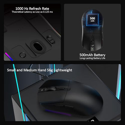 AJAZZ AJ139 V2 MC Wireless Gaming Mouse with RGB Charging Dock, 66g Ultra-Lightweight Tri-Mode Optical Mouse, 12000 DPI PAW3311 Sensor, Ergonomic Rechargeable Gaming Mouse for PC/Mac - Black - color: Black