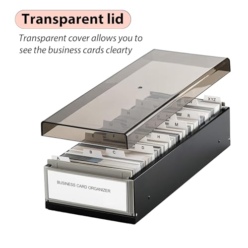 Business Card Holder with A-Z Tabs, Metal Organizer Box Stores 800 Cards | Stores Up to 800 Business Cards With A-Z Tabs, Metal Structure And Desk Organizer Design for Office Use.