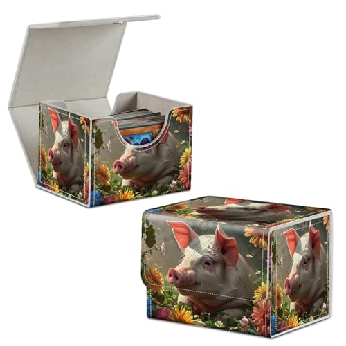 Pig In Flowers Card Deck Box Trading Cards with Strong Magnet Commander Deck Box Card Storage Box Magic Premium Card Storage Box Case Cover for TCG CCG Magic Cards - color: Pig In Flowers, size: A Card Deck Box