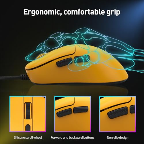 E-YOOSO Computer Mouse Wired, Gaming Mouse 10000 DPI,1000HZ, Superlight Mouse Ergonomic Wired Work Mouse for Laptop and PC/Mac - Yellow - color: Wired Yellow Mouse
