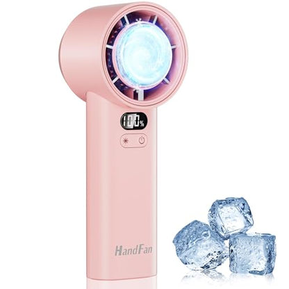 HandFan 5200mAh High Speed Handheld Turbo Fan, 1-100 Speeds Adjustable Powerful Cooling Ice Fan, Portable Mini Hand Fans Rechargeable, for Summer Beach Travel Concerts, Gifts for Women(Pink) - color: Pink