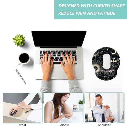 Mouse Pad with Wrist Support, Ergonomic Mouse Pad with Memory Foam Wrist Rest Cushion, Non-Slip Rubber Base Gaming Mice Pad for Home Office Computer Laptop, Moon Phase - color: Q-moon phase