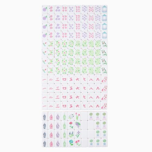 Mahjong Tiles Set, 4-Layer American Mahjong Tiles with 50 Chips,3 Dice & Blue Printed Carrying Bag Case, 160 Pcs Mahjong Sets with Acrylic Engraving for Home, Travel & Game Nights - color: Floral