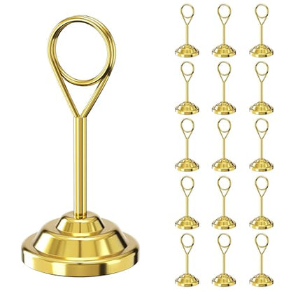 Urban Deco 16 Pieces Table Card Holder Place Card Holders 4 inches Steel Card Holders for Photos, Food Signs, Memo Notes, Weddings, Restaurants, Birthdays (Gold Round) - color: Gold Round