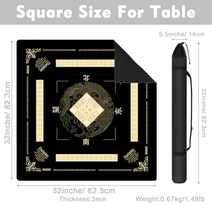 Chinoiserie Mahjong Mat with Rules for Table-31.5''x31.5''Dragon American Mahjong Mat Anti-Slip Neoprene Rubber Noise Reducing,Foldable Travel Game Tablecloth for Poker Card Board Games Dominoes - color: Black Dragon
