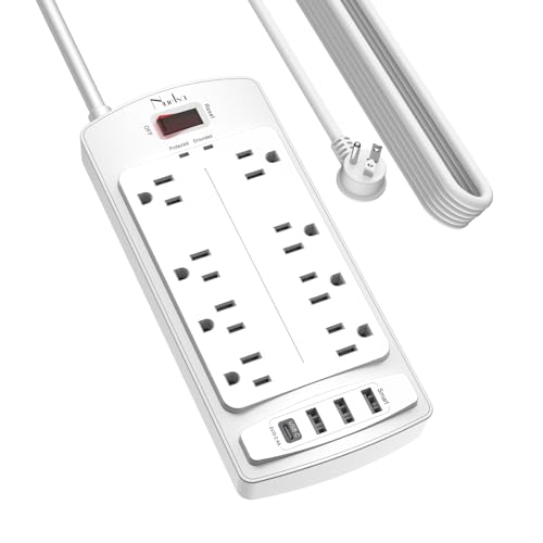 Surge Protector Power Strip - Nuetsa Flat Plug Extension Cord with 8 Outlets and 4 USB Ports, 20 Feet Power Cord, 2700 Joules, ETL Listed, White - color: White(8 Outlets), size: 20 Ft
