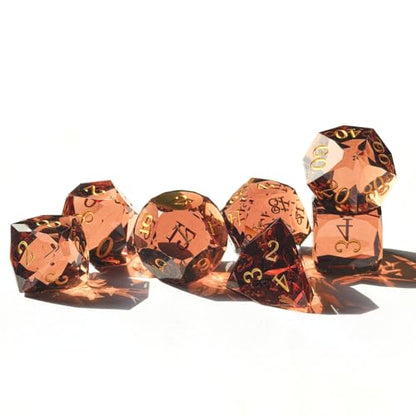 Crystal Multifaceted Polyhedral Dice Set 7 PCS for DND, RPG Tabletop Gaming, Collectors | Tinbox Packing, Gemstone Effect Dice (Crystal Brown) - color: Crystal Brown