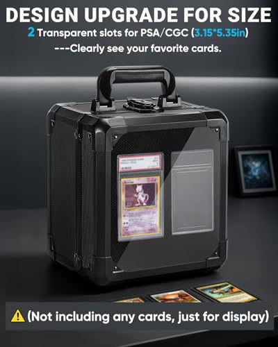 Graded Card Storage Box with Display Window, Stores Up to 60 Slabs | Protable Aluminum Alloy Slab Case with Secure Latches, Sports Trading Card Case Fits PSA, CSG, CGC, SGC, BGS and Top Loaders