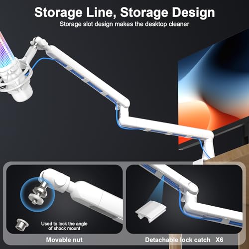 Microphone Arm,Aokeo AK-55 Desk Low Profile Adjustable Mic Boom Arm Stand,Suitable For Blue Yeti,Snowball iCE, HyperX QuadCast,SoloCast,Elgato Wave,Etc - color: White