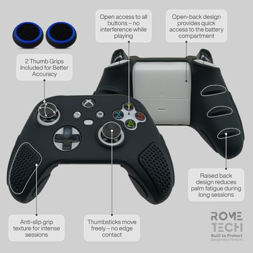 for Xbox Controller Series X/S (2024/2023) Silicone Protective Cover, Soft Skin Xbox Controller Accessories, Anti-Slip Cover with 2 Joystick Caps - Black - color: Black