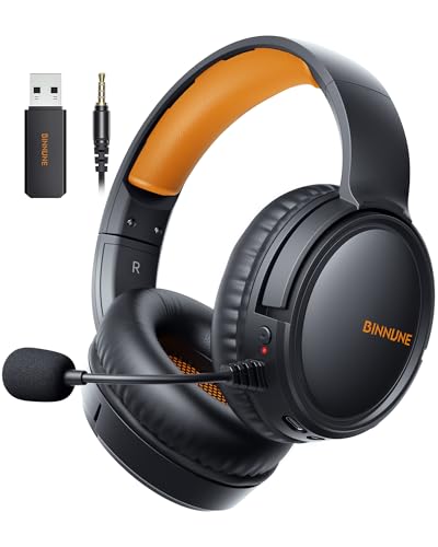 BINNUNE Wireless Gaming Headset — 2.4GHz Low-Latency USB Dongle + Bluetooth, 50mm Drivers 7.1 Surround, Noise-Cancelling Mic, 40H Battery — Over Ear Wireless Headphones for PS5, PC, Laptop, Orange - color: Orange, style: For PS5