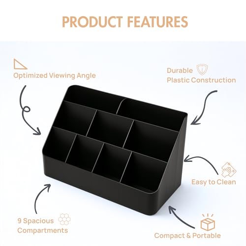 American-Style Board Game Card Rack | 9-Compartment Plastic Deck Organizer for Board Games, TCGs, and RPGs (Black) - color: Black