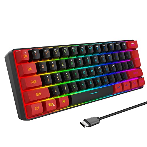 Snpurdiri 60% Wired Gaming Keyboard, Ultra-Compact RGB Backlit Small Gaming Keyboard for PC Computer Gamer (Red and Black) - color: Red and Black