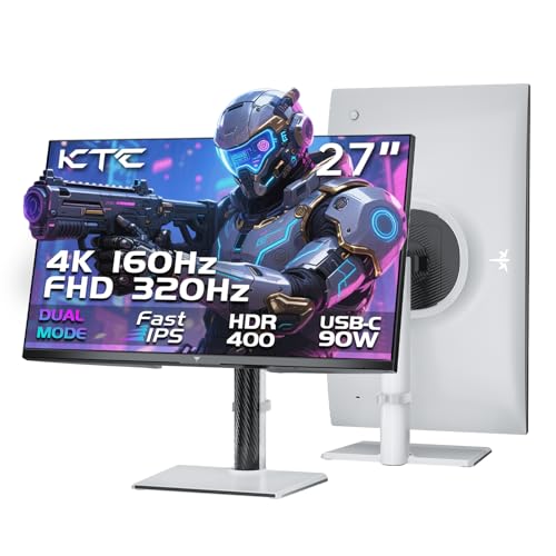 KTC 27 Inch 4K Gaming Monitor, Dual Mode UHD 160Hz & FHD 320Hz, H27P6 | 90W Type-C, Fast IPS, HDR400, Adaptive Sync, KVM Support, Height Adjustment PC Monitor, VESA, HDMI 2.1 & DP 1.4 - color: White, size: 27-inch