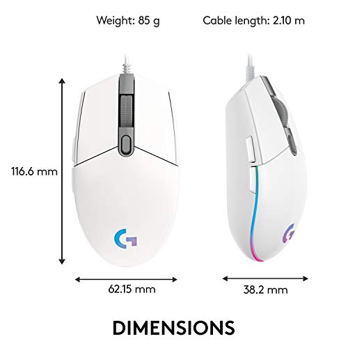 Logitech G G102 Light Sync Gaming Mouse, 8000 DPI, 6 Programmable Buttons, RGB, White - color: White