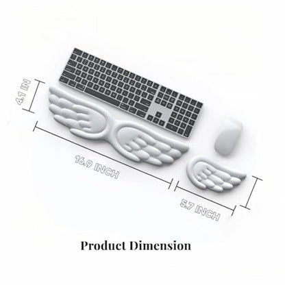 inbesk Angel Wing Wrist Rest Ergonomic Memory Foam Wrist Rest for Computer Keyboard Mouse Set, Cute Gaming Keyboard Cushion Hand Support PU Leather Surface Anti-Slip Waterproof White Angel Wing(white) - color: White