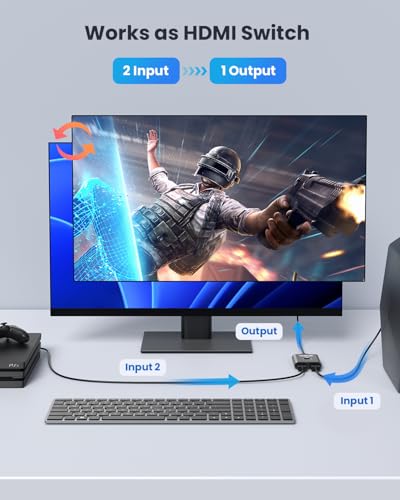 HDMI Switch 4K@60Hz, Bidirectional HDMI Splitter 2 in 1 Out, Aluminum HDMI Switcher Supports Ultra HD 4K 1080P 3D HDR, Compatible for Fire Stick, PC, Xbox, PS5/4/3, Roke, Blu-Ray Player