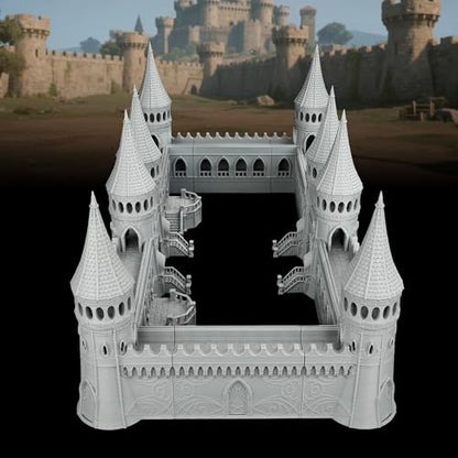 AUSPDICE TTRPG Scenery Modular Fortress, 25mm Dungeon Walls, Defense Towers | Unpainted City Walls, Defense Towers, Gates and Stairs for Dungeon Masters, Wargames and Fantasy RPG Campaigns, AF1104 A - color: Af1104 a City Walls Set