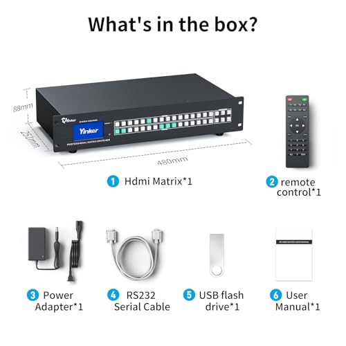2U Rackmount 16x16 HDMI Matrix Switch - 4K@30Hz with Downscale, 3.5mm Audio De-embedding, RS232 & LAN Control, EDID & HDCP Support, Web GUI, IR Remote - size: 16 in 16 out