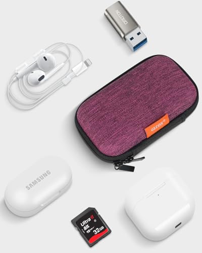 Mini Hard Earbud Case, Grape-Purple Cute Pouch for Samsung JBL Sony | Fits Apple Airpods, Earpods, Cable, Card, Earplugs, Heart Monitor, Small Protective Carrying Bag - color: Grape-Purple