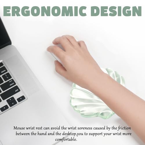 Gel Wrist Rest for Keyboard and Mouse Green Shell Keyboard Wrist Rest Set Ergonomic Cute Transparent Clear Cool Mouse Wrist Pad Silicone Non-Slip Support for Computer Gaming Home Office Ocean Beach - color: Seashell Green