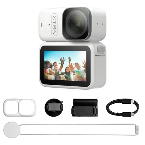 Xtra Atto Wearable 4K Action Camera (128GB), 54 g, Light and Compact, 1/1.3″ Sensor, 4K/60fps Video, 220‑Min Max Recording, 5-Min Pre-Recording, Built-in Stabilization, 600MB/s Fast Transfer