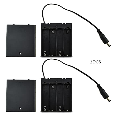 HAHIYO 6V 4x1.5V AA Battery Holder with DC Plug Portable Supply Quick Swap Securely Lids On/Off Switch Plastic Batteries Storage Box Case 2 Pieces for Wireless Cameras Halloween LED Light Strips - style: 4AA(DC Plug)-2P