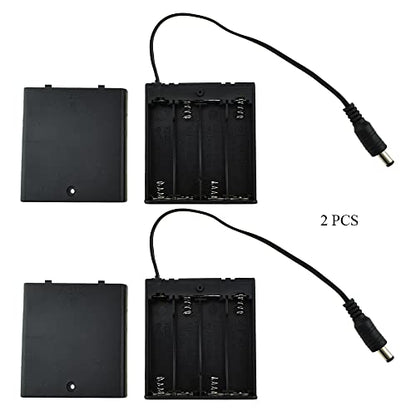 HAHIYO 6V 4x1.5V AA Battery Holder with DC Plug Portable Supply Quick Swap Securely Lids On/Off Switch Plastic Batteries Storage Box Case 2 Pieces for Wireless Cameras Halloween LED Light Strips - style: 4AA(DC Plug)-2P