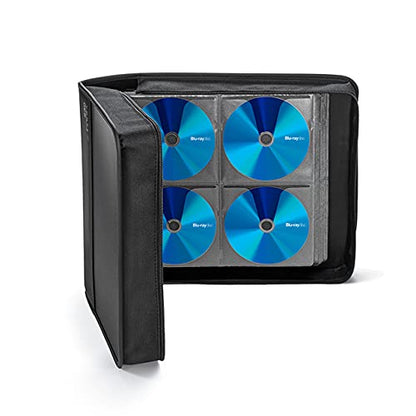 SANWA 240 Capacity CD Case, DVD Blu Ray Case Holder with Handle & Zippers | Hardshell CD Binder Storage Box, Portable, Dust & Scratch-proof, Movie Music Media Disc Wallet, for Home, Office, Car, Black - size: 240