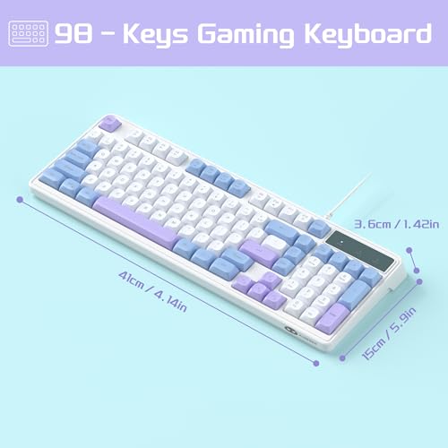 Camiysn Wire Gaming Keyboard, 7 Colorful Rainbow Backlight Classic Gaming Keyboard (White & Blue & Purple) - color: White & Blue & Purple