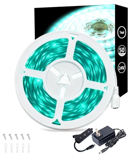 Teal 50 Foot Led Lights Strip Indoor Rope Lights Easy DIY Cuttable Strip Lights for Room Bathroom Living Room Kitchen Ceiling Wall Vanity Mirror Decor - color: Teal, size: 50 FT