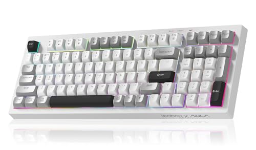 LEOBOG x Aula Wireless Keyboard 98 Keys Membrane Computer Keyboards | Silent Keyboard, 2000mAh Creamy Keyboard with Number Pad, Tri-Mode BT/2.4GHz/USB-C Connection for PC MAC Office Dorm Rooms - color: Black & White & Grey