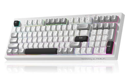 LEOBOG x Aula Wireless Keyboard 98 Keys Membrane Computer Keyboards | Silent Keyboard, 2000mAh Creamy Keyboard with Number Pad, Tri-Mode BT/2.4GHz/USB-C Connection for PC MAC Office Dorm Rooms - color: Black & White & Grey