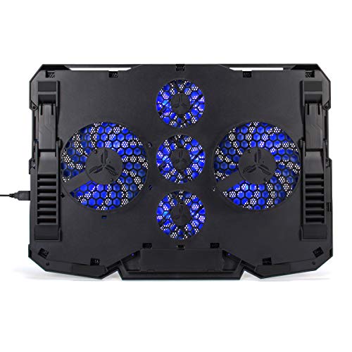 ENHANCE Cryogen Gaming Laptop Cooling Pad - Fits 17 in Computer- Adjustable Laptop Cooling Stand with 5 Quiet Cooler Fans, 2 USB Ports and LED Lighting - Slim Portable Design 2500 RPM (Blue) - color: Blue