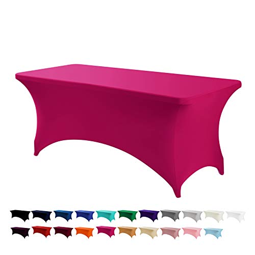 Peomeise 6FT Spandex Table Cover Rectangular Stretch Spandex Tablecloth (Fuchsia,6FT) - color: Fuchsia, size: 72" x 30" (Rectangular)
