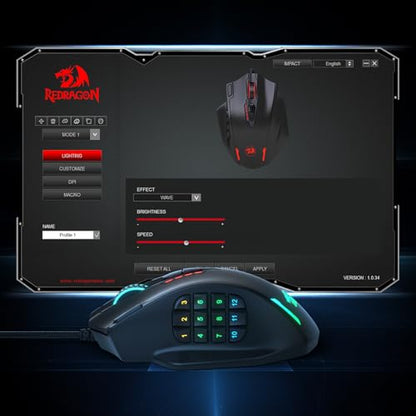 Redragon M908 Wired MMO RGB Gaming Mouse 12400 DPI Remapping Keys | Stable Lag-Free Connection, Redefine Keybinding Macro, Vibing Backlight, Ergonomic Grip Body Comfort - color: Black, style: Wired M908