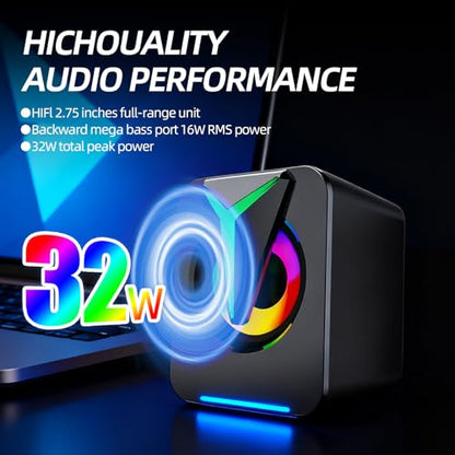 RGB Computer Speakers, USB Powered PC Sound Bar with Inline Remote Control & Colorful Lights for Desktop, Laptop, Monitor (Black) - color: FT-25-1