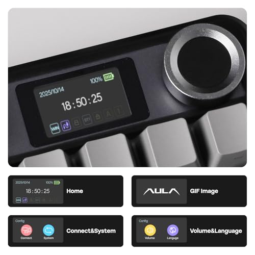 EPOMAKER X Aula F108 PRO Wireless Gaming Keyboard with Screen, 8000mAh Battery, 104 Hot-Swappable and Programmable Keys and Knob, RGB Backlight, for Mac/PC/Android (Black Gradient) - color: Black Gradient