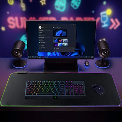 Qisan RGB Large Gaming Mouse Pad with Nonslip Base-31.5 x 11.8 Inch | Soft LED Extended Mousepad Keyboard Pad Desk Pad with Anti-Slip Rubber Base | Large Desk Mat for Keyboard and Mouse-RGB - color: Black | RGB