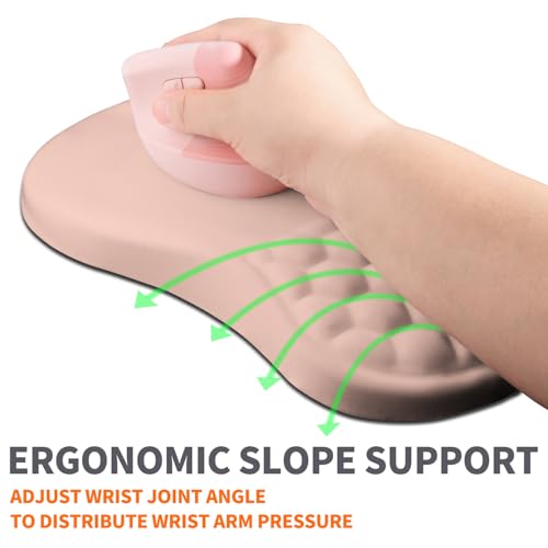 Ergonomic Joint Wrist Support Mouse Pad with Memory Foam Cushion Massage Bump, Carpal Tunnel Pain Relief Mousepad Slope Design for Wrist Rest, 11.8x7.9 in, Rose Pink - color: Rose Pink
