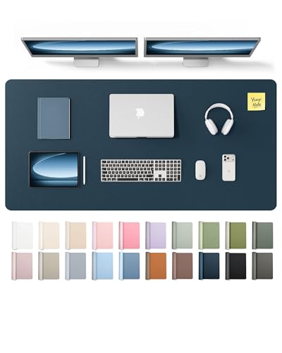 YSAGi Leather Desk Pad Protector, Office Desk Mat, Large Mouse Pad, Non-Slip PU Leather Desk Blotter, Laptop Desk Pad, Waterproof Desk Writing Pad for Office and Home (Dark Blue,55" x 24") - color: Dark Blue, size: 55" x 24"