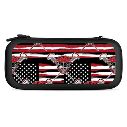 PPIKTC Portable Hard Shell Case Compatible with Nintendo Switch, Travel Carrying Storage Bag with 15 Game Cartridges, Lacrosse American Flag - color: Design (332)