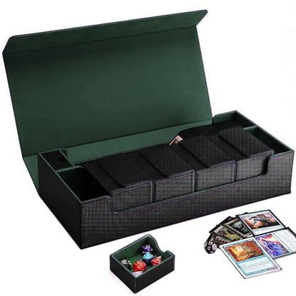 Card Case Holds 800+ Sleeved Cards - MTG, Uno, YuGiOh & More - TCG Deck Box with Strong Magnet Closure (Black/Green) - color: A-Black/Green - 800 Cards